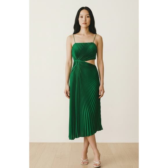 Alice + Olivia Dresses & Skirts - Alice + Olivia Pleated Cut-Out Dress Sleeveless Emerald Green Size 6 NWT